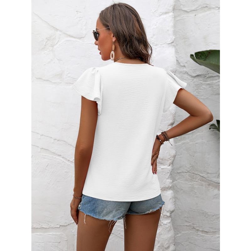 Женские модные повседневные летние весенние однотонные блузки и рубашки с короткими рукавами и круглым вырезом с принтом