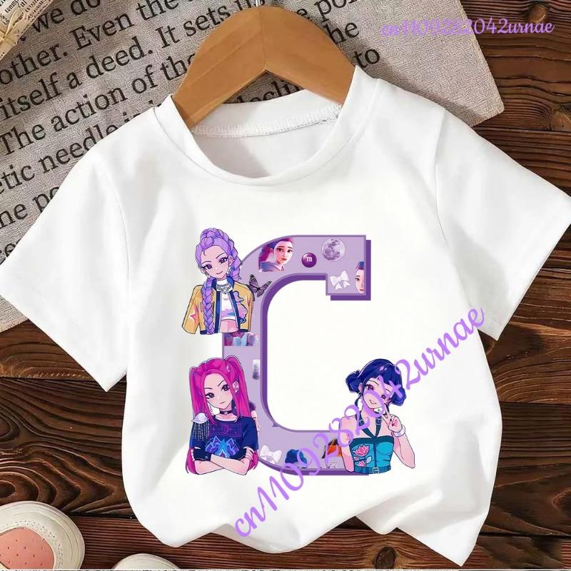 Kpop Охотники на демонов Футболка с буквами от A до Z Kawaii Rumy Топы на день рождения Одежда для вечеринок Женская футболка Летняя с коротким рукавом Хлопок Детская одежда