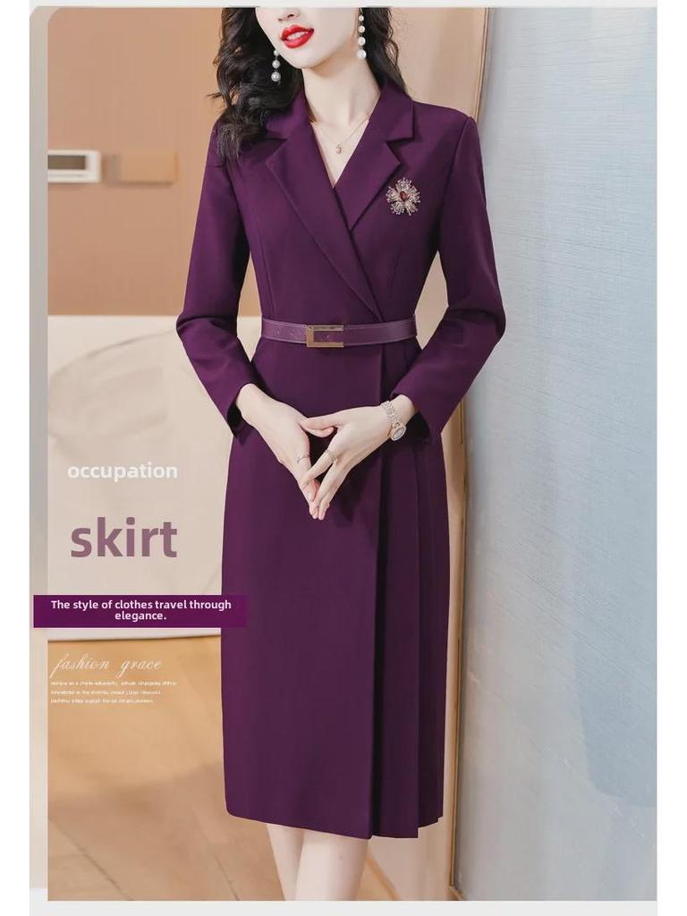 Платье-костюм высокого класса в корейском стиле с воротником - осень/зима 2023 г.: Элегантная плиссированная юбка для деловых поездок