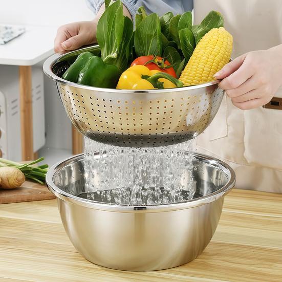 Многофункциональная кухонная миска-дуршлаг из нержавеющей стали 5-в-1 с теркой, ситом, сливом, разделочной доской для овощей, лапши, пасты