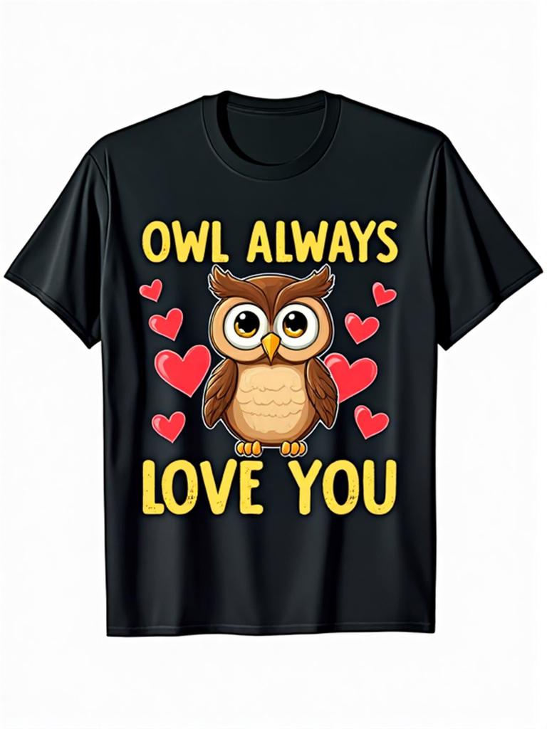 Owl Always Love You ValentineS TShirt 180g Cotton Round Neck Tee SingleSided Print Machine Washable Perfect Gift For Owl Lovers Sizes SXxxl