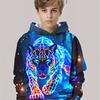 Худи для мальчиков с неоновым светящимся принтом тигра и космических животных - Худи на космическую тематику с неоновым синим