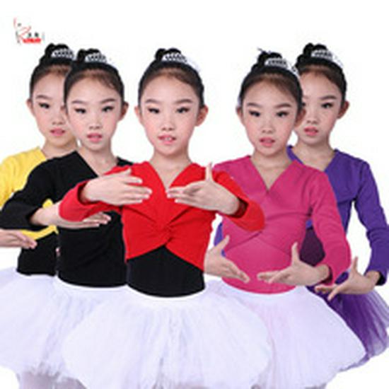 Children's Autumn Cotton Dance Costume: Short Sleeve Performance & Practice Attire for Girls.