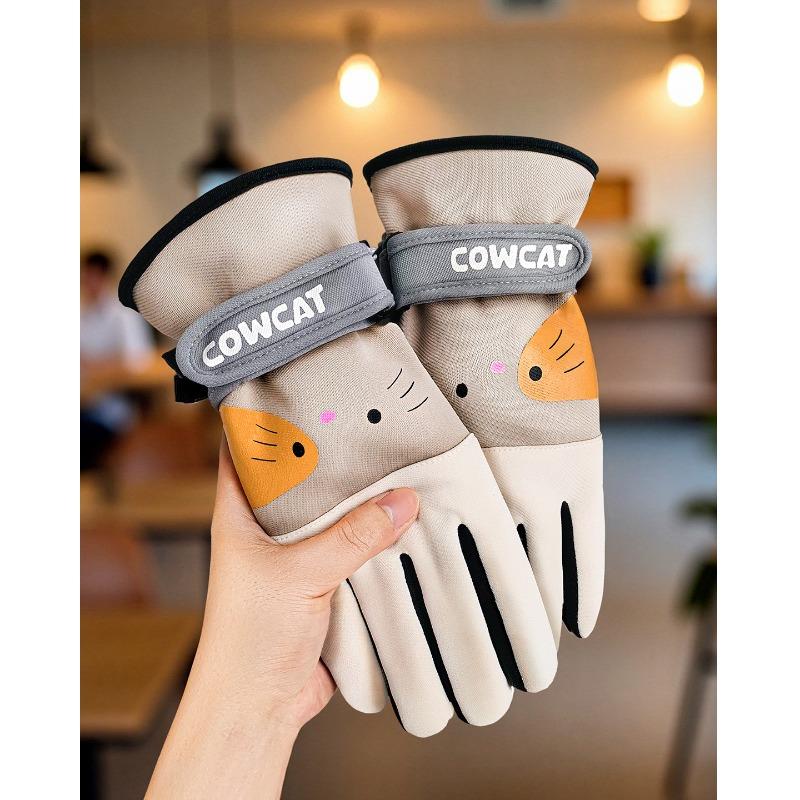 Осень и зима теплые водонепроницаемые и нескользящие перчатки милые кошачьи бархатные утолщенные студенческие женские для бега на открытом воздухе верховой езды