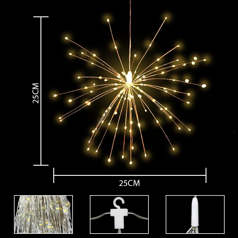 Outdoor Christmas Solar Firework LED Lights - Decorative Copper Wire Fairy String for Patio and Garden