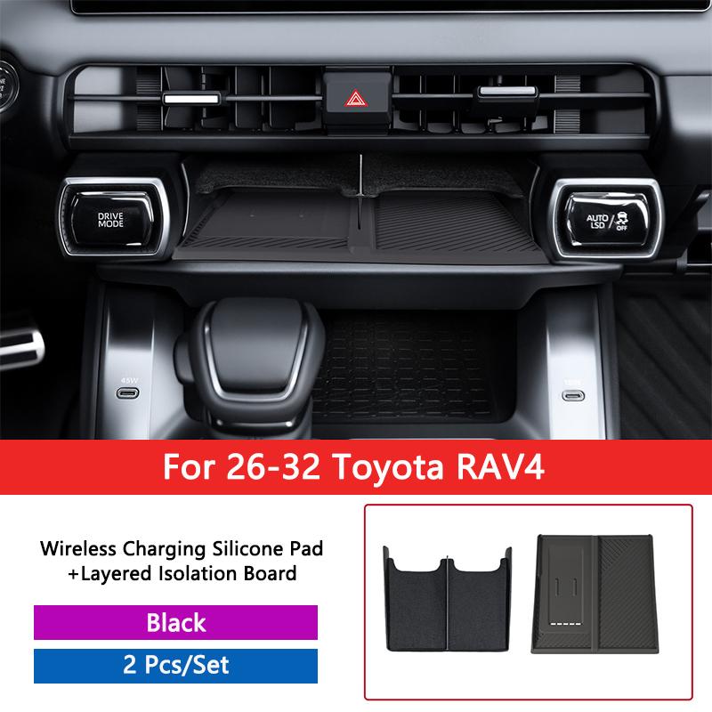 QHCP Center Console Partition Board Storage Box ABS Car Compartment Storage Silicone Wireless Charging Mat For Toyota RAV4 26-32