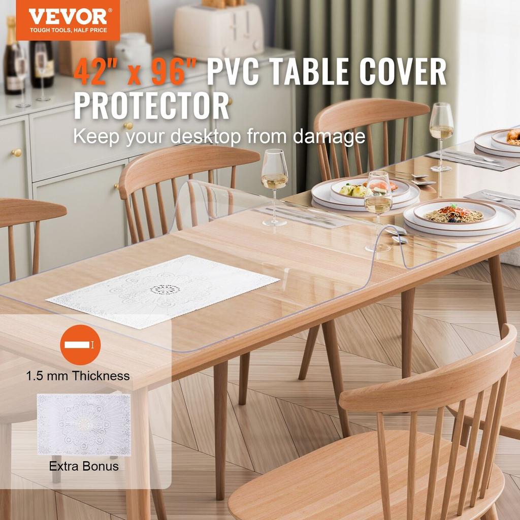PVC Table Protector 42x96 Inch Clear Plastic Desk Protector 1.5mm Thick