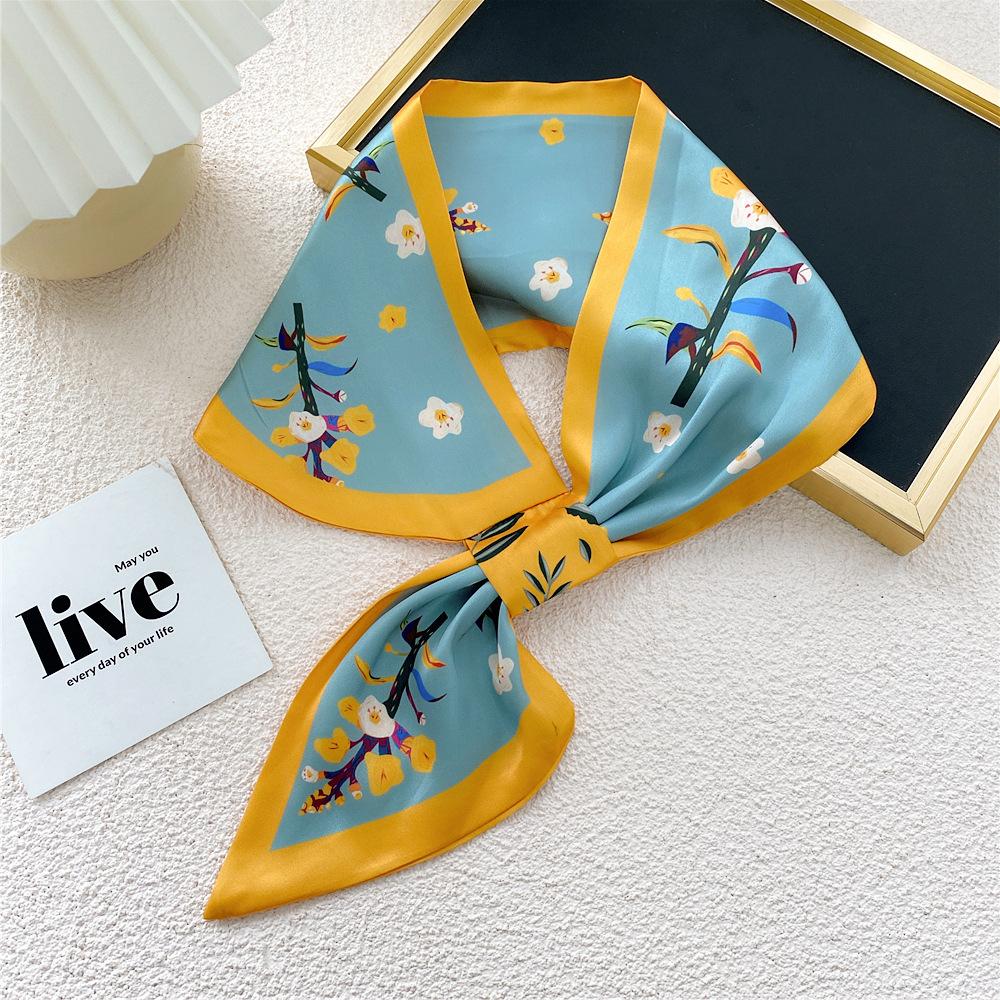 New Style Cross Shaped Small Scarf For Women In Spring Autumn Summer Fashionable Temperament Tied Bag Headband Decorative Scarf