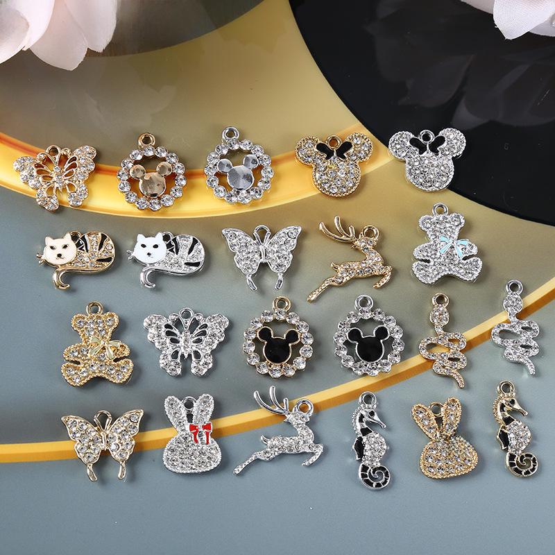 Handmade Rhinestone Alloy Jewelry: Butterfly, Flower, Rabbit, Bear Buttons & Pendants for Shoes and Bags