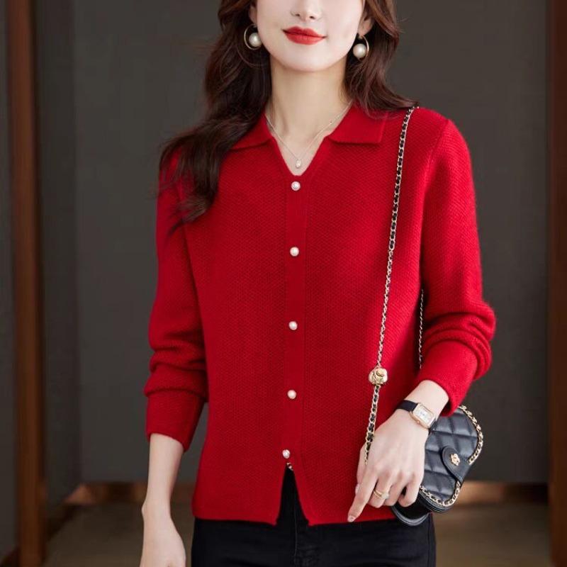 Свитер с лацканами для женщин на осень и зиму, свободный свитер, топ, стиль пуловера, трикотажная базовая рубашка