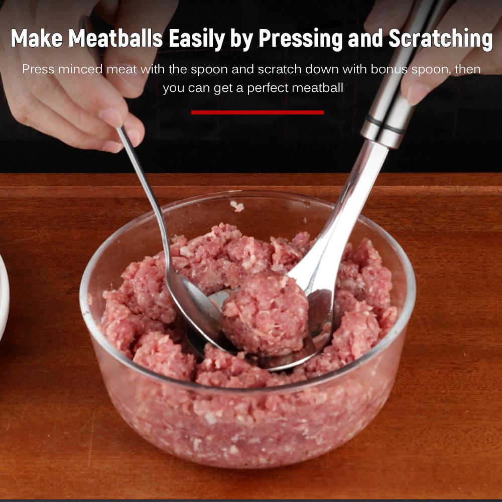 Meatball Spoon Stainless Steel Meatball Maker Non-Stick Meat Baller Scoop with Long Handle DIY Meat Ball Tool for Dining Bar Kitchen Silver
