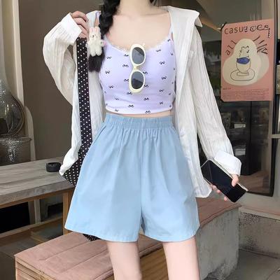 Женские новые летние повседневные простые однотонные широкие брюки, универсальные узкие прямые шорты с эластичной резинкой на талии