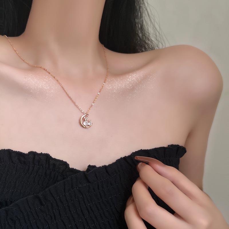 Корейская версия тренда, бриллиантовая цепочка на ключицу, женское милое, простое, темпераментное, легкое, роскошное, простое, ожерелье с сердечком и луной для девочек