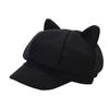 Women's Solid Color Cute Cat Ear Octagonal Hat Retro Woolen Cap