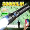 50000LM XHP360 LED Ultra Powerful Flashlight Type-C Rechargeable LED Lantern High Power LED Flashlight Camping Long Shot Torch Portable Lighting