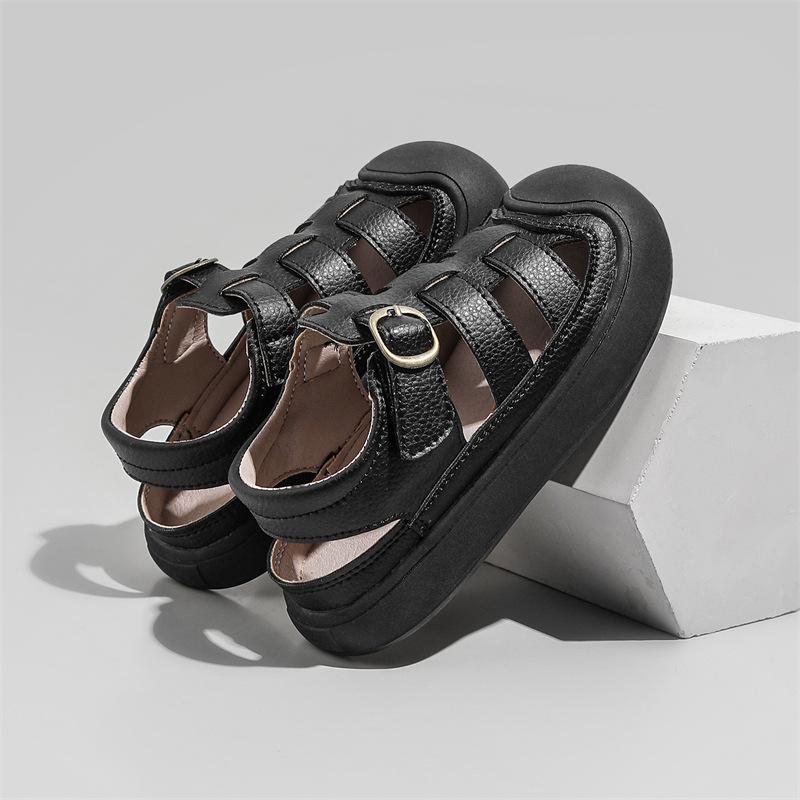 Сандалии с закрытым носком для мальчиков, летняя детская пляжная обувь, мягкая подошва, дышащие спортивные сандалии для девочек