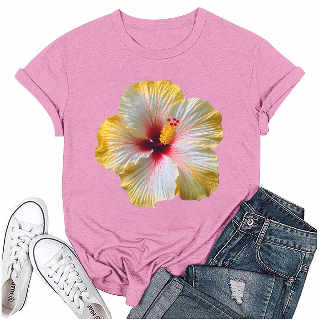 Женская мода с принтом, круглым вырезом, коротким рукавом, футболка, пуловер, топ