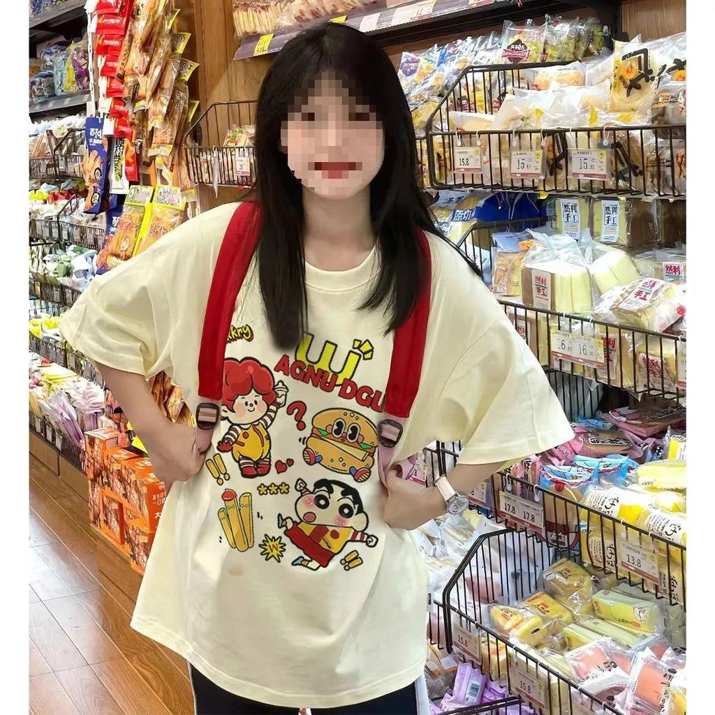 Crayon Shin Chan Fast Food Print Casual T Shirt Cute Anime Short Sleeve Tee Streetwear