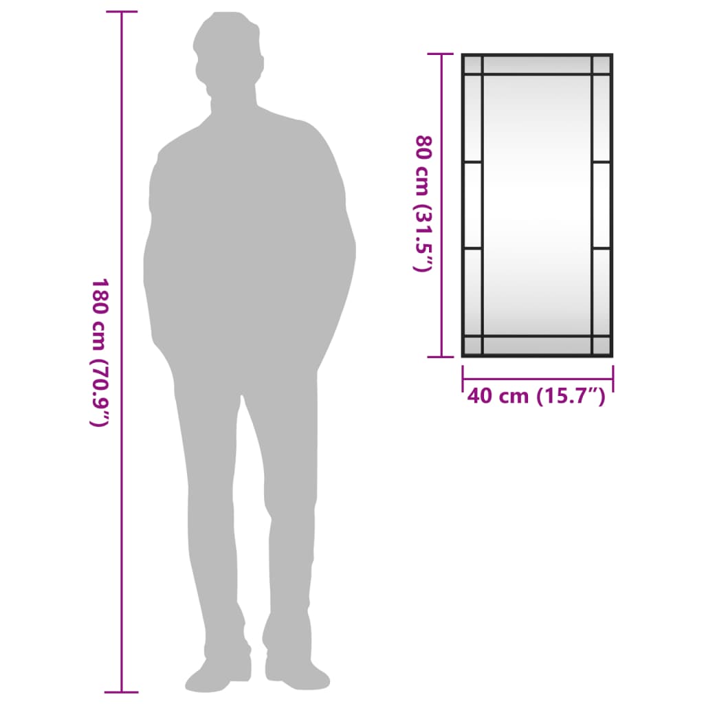 Wall Mirror Black 40x80 cm Rectangular Iron