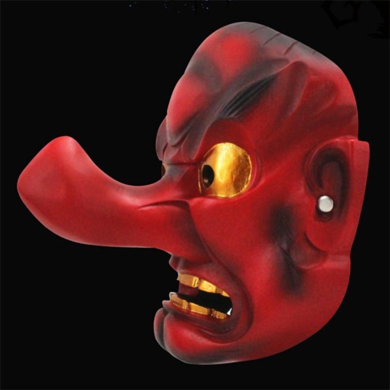 Exquisite Long-nosed Tengu Mask In Silver Copper And Red For Halloween And Cosplay