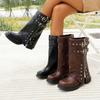 Ботильоны-чулки до середины голени с острым носком, женские новые ботильоны на осень/зиму 2025, толстый каблук, пряжки-ремни, ботинки байкера