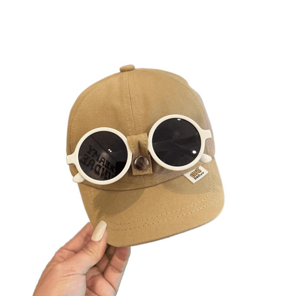 Soft Short Brim Children Baseball Hat Solid Color Sunscreen Kids Sun Hat Detachable Sunglasses Anti-UV Girls Peaked Cap Baby