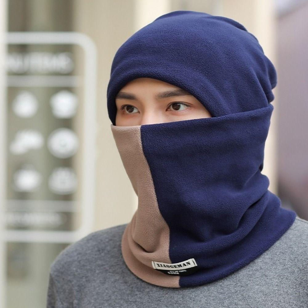 Snood Scarf Cap Set Velvet Pullover Cap Men Comfortable Men's Neck Warmer Hat Outdoors