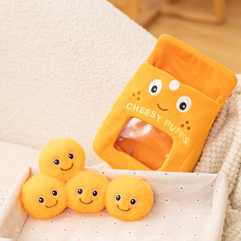 Fun Creative Bread Puff Snack Pack Plush Toy, Cute Soft Stuffed Animal Doll for Kids Birthday Gift, Lovely Mini Plushie