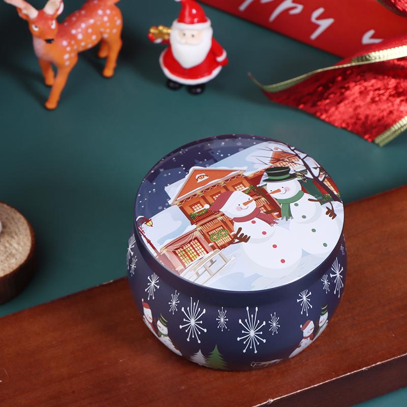1Pcs Christmas Tinplate Round Candy Tin Can Candle Jars With Lid Candle Container Empty Box Cookie Candy Storage Gift Case