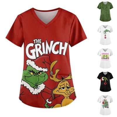 Плюс Размер Печатный Рабочий Униформа Топы Для Женщин Крест V-образный вырез Печати Короткий Рукав Забавные Футболки Рабочая Одежда Футболка С Карманами