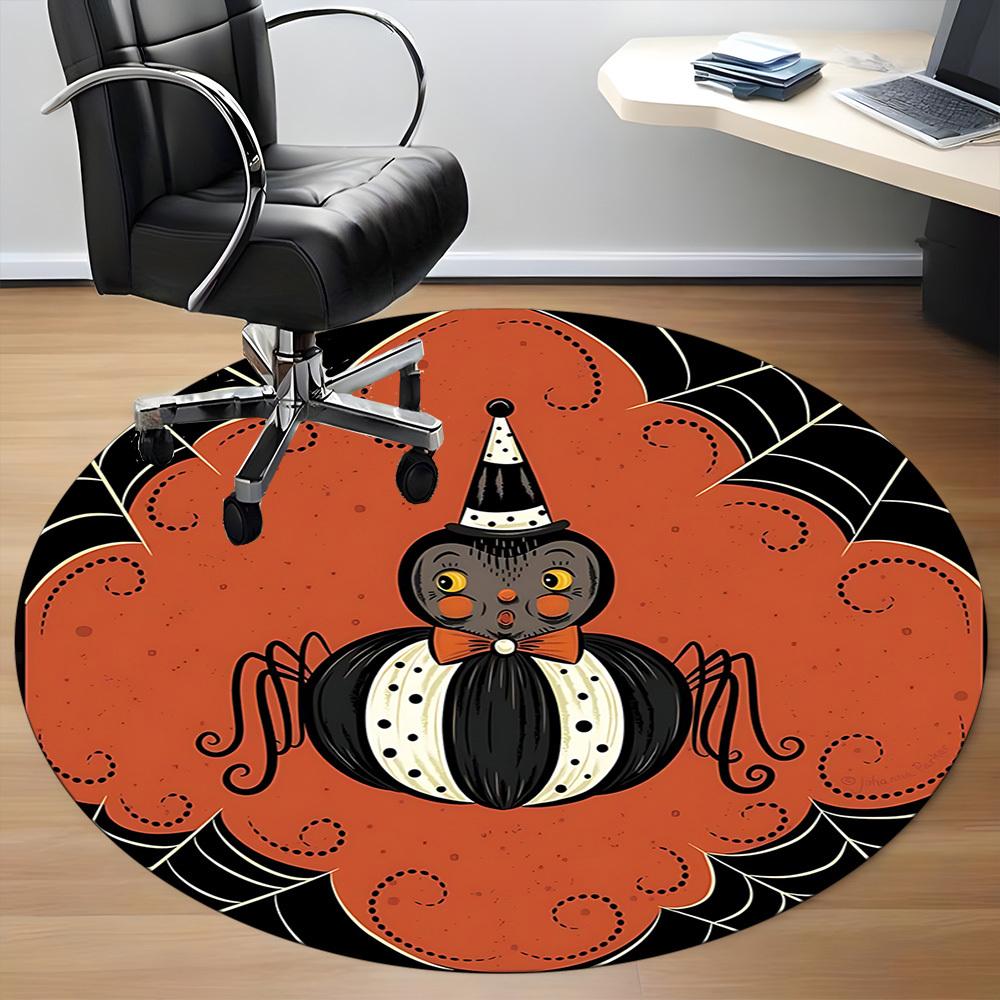 1pc Halloween Spider Office Round Area Rug, Indoor Mat Suitable For Office, Under Office Chairs Bedroom Living Room Home Decor, Room Deco, 119