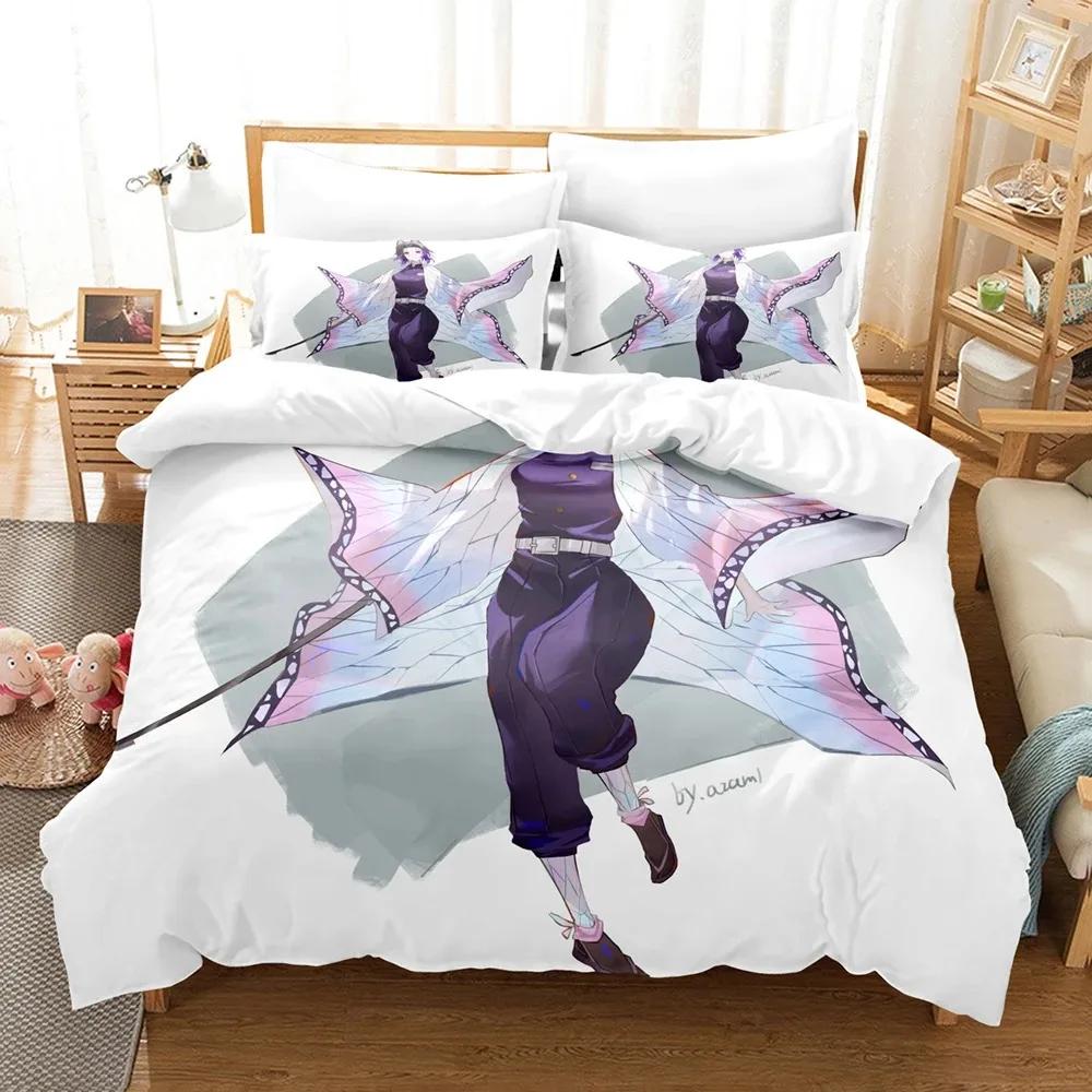 3D-принт Kochou Shinobu Постельное белье Аниме Demon Slayer Комплект постельного белья 135x200 Подростки Мальчики Твин Одинарный Queen King Полный пододеяльник Комплекты