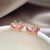 Simple Colorful Fairy Pink Butterfly Stud Earrings for Women Mini Cute Zircon Butterflies Earring Party Jewelry Gifts
