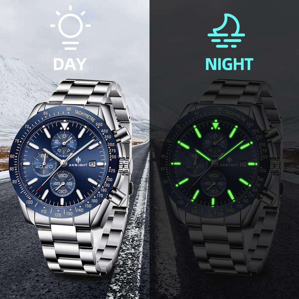 Часы BENYAR AKNIGHT, стильные часы, светящийся хронограф, фиксированный безель, аналоговый календарь, наручные часы, водонепроницаемые, японские кварцевые часы со стальным ремешком
