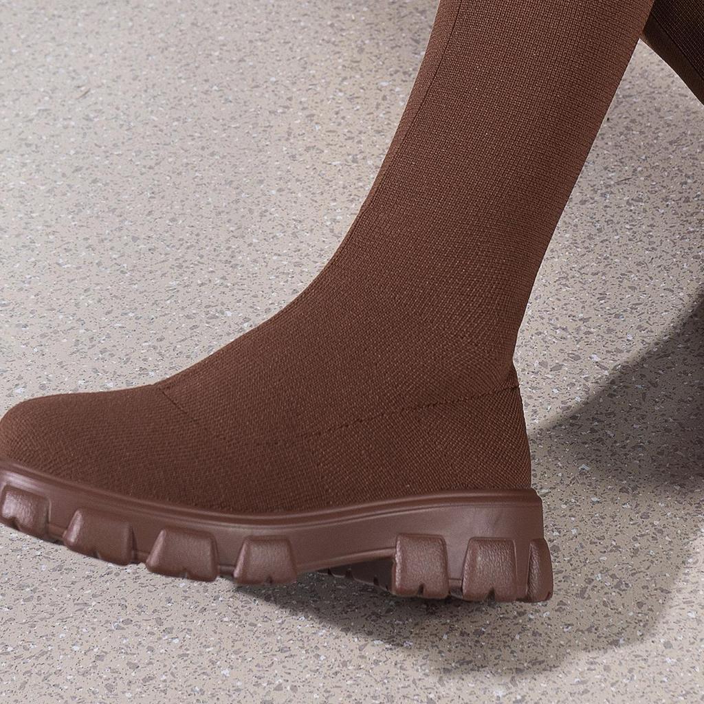 Осень/Зима Европейская и Американская Мода Летающие Вязаные Носки Ботинки для Женщин - Толстый Каблук Ботинки Мартин