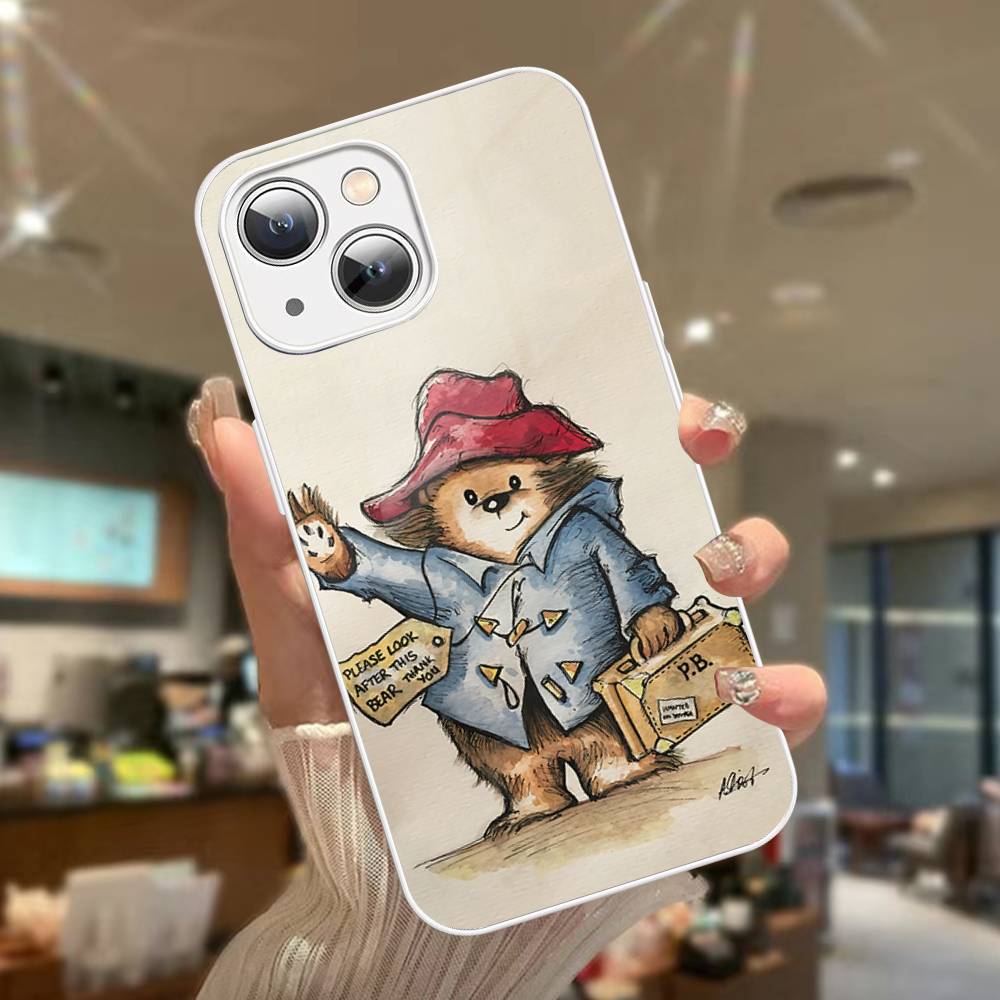 Cute P-Paddingtons Bear For IPhone 14 13 12 Mini 11 Pro XS Max X XR 14 Plus Tempered Glass Cover