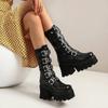 Ladies Punk Platform High-heeled Boots with Thick-soled Handsome Rear Zipper Large Size Stage Boot Fashion  Women's Shoes PU