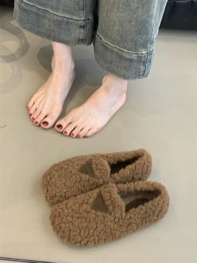 Туфли с круглым носком из овечьего меха, женские мокасины из меха ягненка, теплая зимняя обувь, женские мокасины из овечьей шерсти, туфли-лодочки из кудрявого меха, роскошный дизайнер