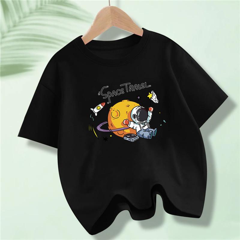 Kids Explore Space Astronaut Prints Summer Fashion T-Shirt Boys Fashion Cotton T-Shirts Hip Hop Casual Cotton Tops