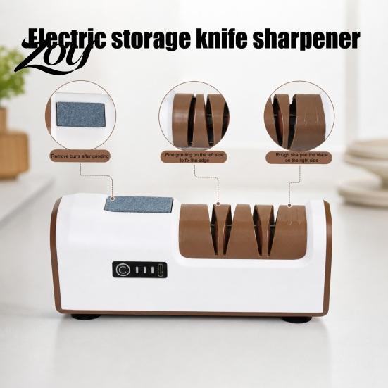 Professional Chef Knife Tool Electric Sharpener, USB Rechargeable Automatic Cutter Sharpener with 4 Non Slip Base Grinding Slots, Grinder for Kitchen