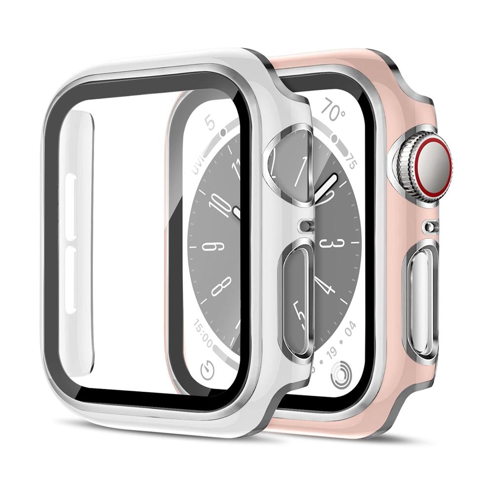 Защитное стекло + Чехол-бампер из ПК для Apple Watch 45мм 44мм 41мм 42мм 40мм 38мм iWatch series 9 8 7 SE 6 5 4
