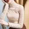 Women Bottoming Top Slim Fit High Collar Long Sleeve Hollow Out Solid Color Daily Collocation Thin