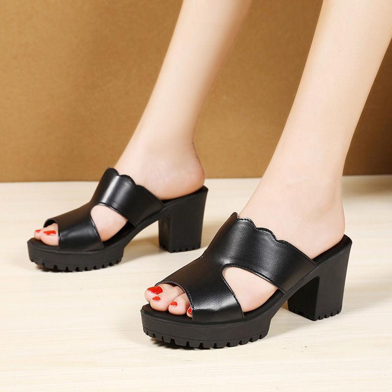 Туфли на платформе и каблуке, женская свадебная обувь, летние кожаные тапочки 2024 года, женские туфли на высоком каблуке, мягкие и удобные из кожи на толстом каблуке