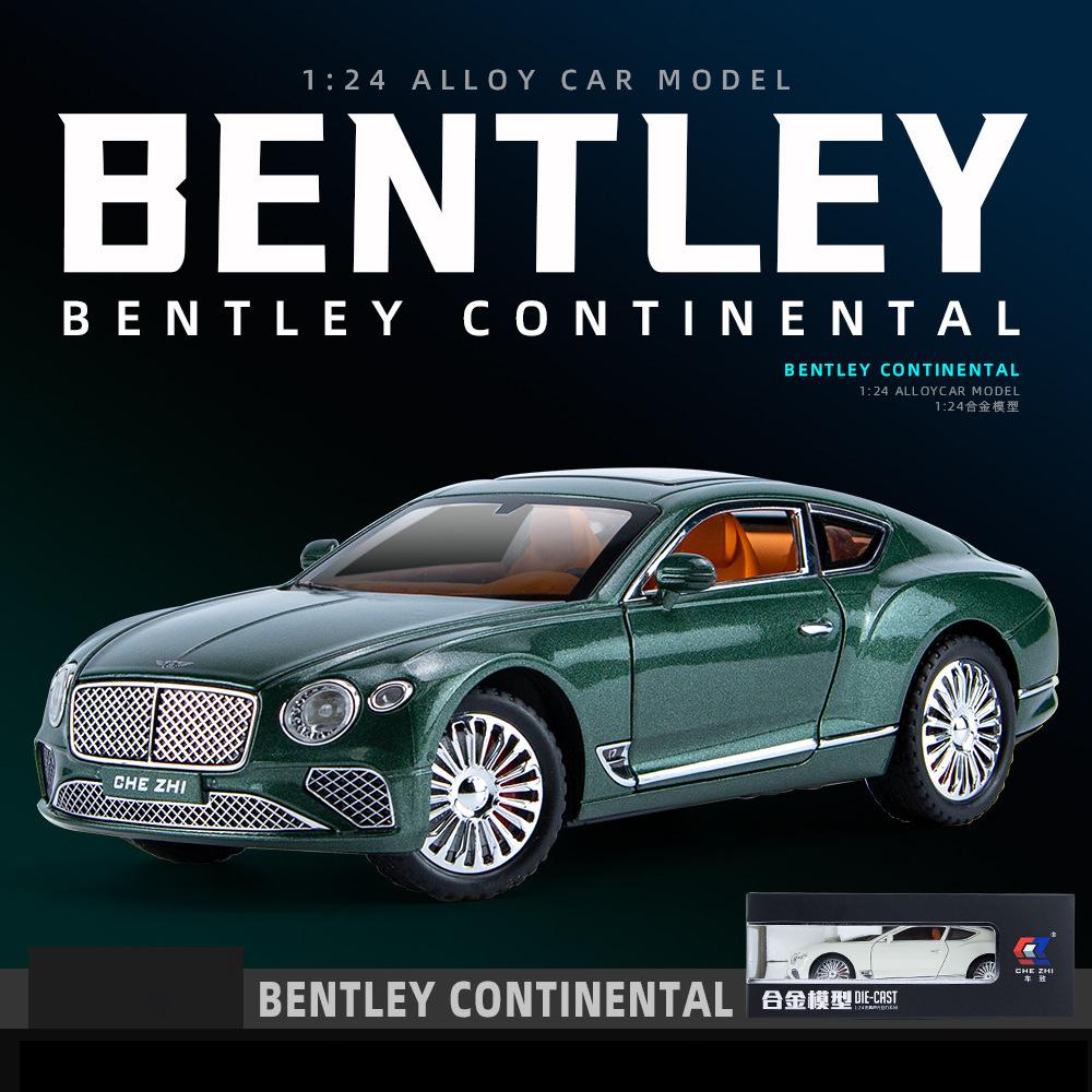 1/24 Bentley Continental GT Model Car, Alloy Diecast Collectible Pull Back Car Toy, with Sound and Light, Door Can Be Opened for Boys Girls Gift