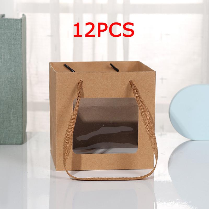 WTEMPO Square Clear Window Paper Bags with Handles Suitable for Flowers and Dolls Gifts Simple Elegant Shopping Bags Universal Packaging Bags