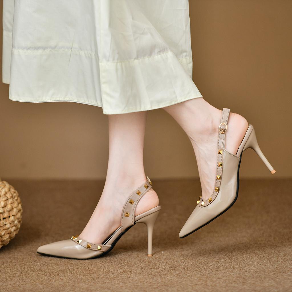 Rivet Pointed Thin Heel High Heels Women's New Summer Simple Temperament Bag Head Empty Word with Sandals