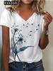 Простая графическая печать свободного покроя женская трендовая одежда новая женская футболка модная рубашка с коротким рукавом женская блузка с V-образным вырезом 2025
