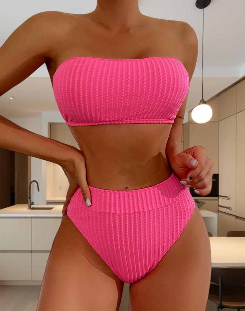 Женский купальник, однотонный, без бретелек, с завязками на спине, с высокой талией, с разрезом, купальник-бикини, пляжная одежда, купальные костюмы