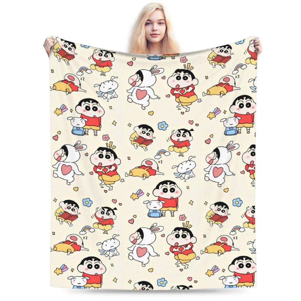Crayon Shin chan Knitted Blanket Cartoon Flannel Throw Blankets Summer Air Conditioning Personalised Soft Warm Bedspread