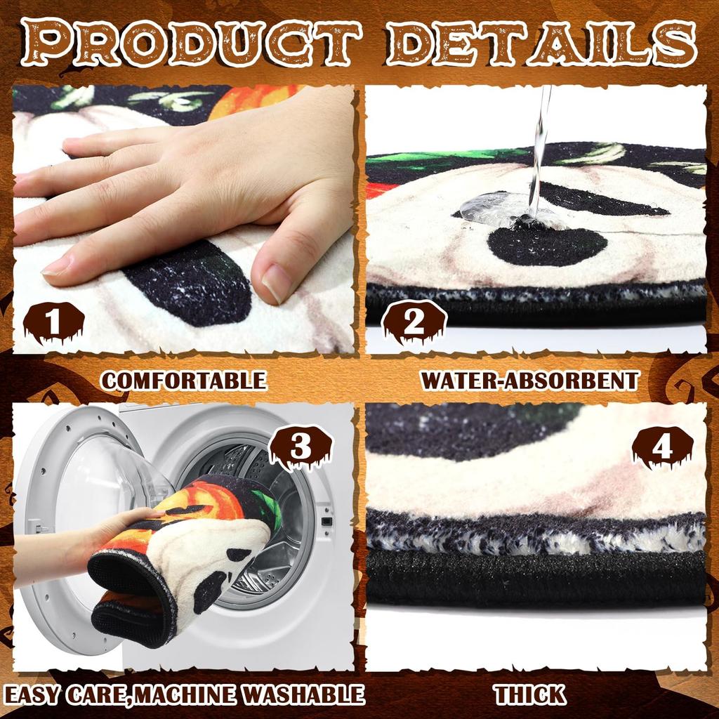 2 шт. коврика на Хэллоуин 14 дюймов X 24 дюйма, стеганые, нескользящие, для ванной комнаты, входной двери, гостиной, коврики